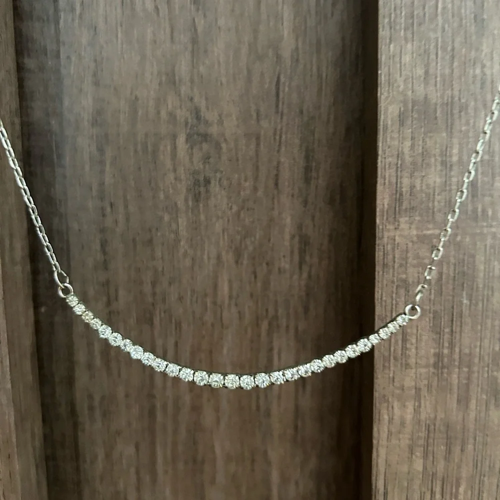 Lot of 3 Silver Necklaces Layered Hearts Diamond Bar & Triangle Necklace Set
